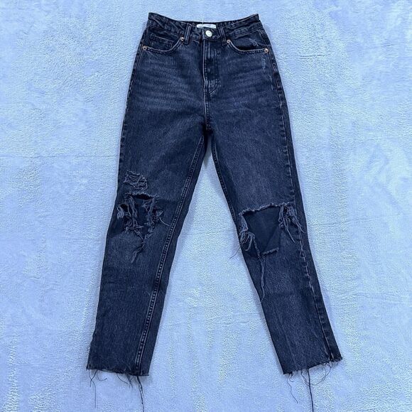 Zara Skinny Distressed  Jeans 2 Black‎ High Rise Stretch Denim Womens - Picture 1 of 9